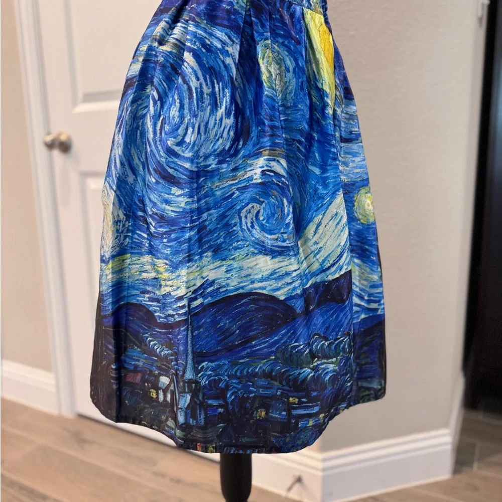 Blue and Yellow Pleated Bubble Midi Skirt for Night Out - Picture 2 of 2